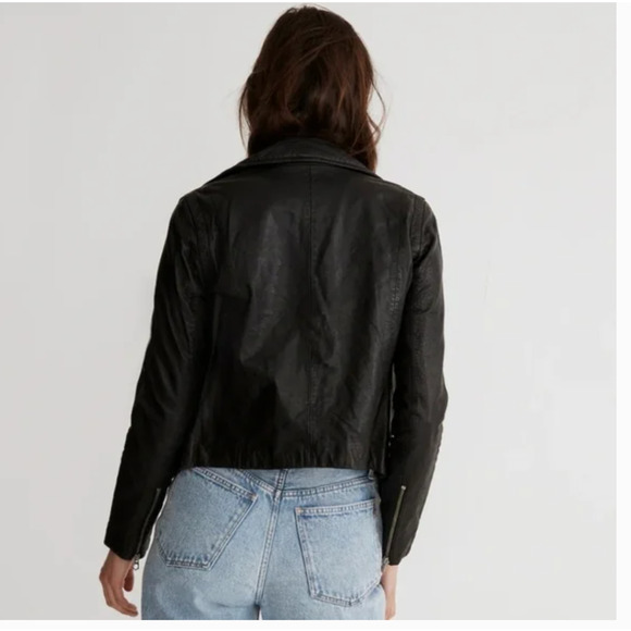 Madewell Washed Leather Motorcycle Jacket XS Black NWT E0488 Capsule Minimalist - Picture 2 of 5